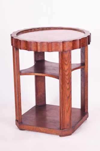 Copper Round Coffee Table 1920s, Small Round Oak Side Table