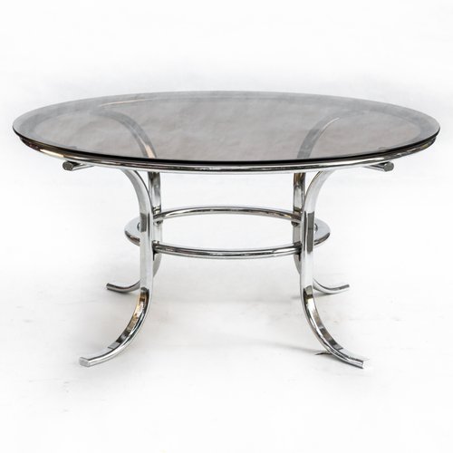 Smoked Glass Round Coffee Table 1970s, Round Chrome Table
