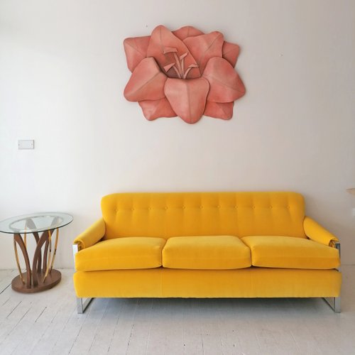 American Chrome And Yellow Velvet Sofa 1970s For Sale At Pamono