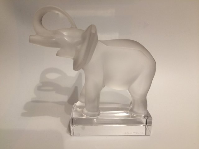 Italian Vilca Clear Crystal Elephant Paperweight, Signed