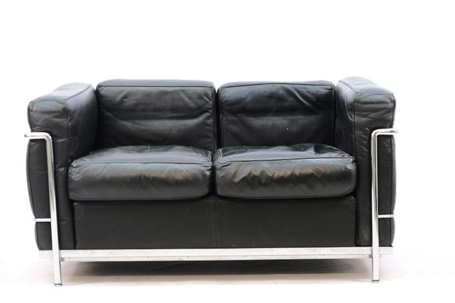Vintage Black Model Lc 2 Seater Sofa By Le Corbusier For Cassina At Pamono Vintage Black Model Lc 2 Seater Sofa, Le Corbusier Furniture