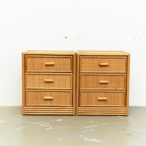 Spanische Nachttische aus Bambus & Rattan, 1960er, 2er Set bei Pamono kaufen