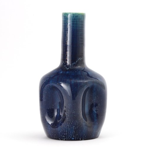 Antique Blue Streaked Vase By Christopher Dresser For Linthorpe