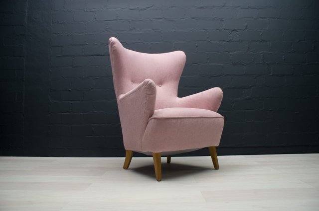 Large Mid Century Italian Pink Wingback, Pink Armchairs