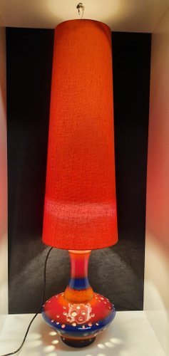 Blue Ceramic Flat Lava Floor Lamp Large Space Age Energy Rock Table Lamp
