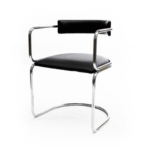 Bauhaus Chromed Metal And Leather, Leather And Metal Chair