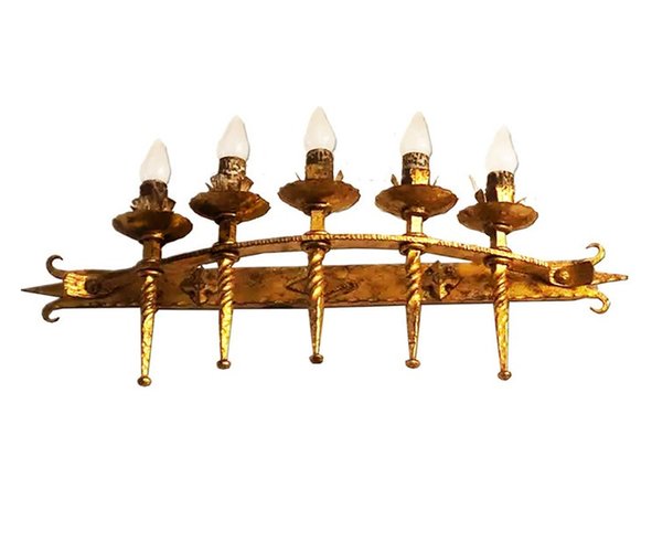 Goldene Wandleuchte aus Schmiedeeisen, 1940er bei Pamono kaufen