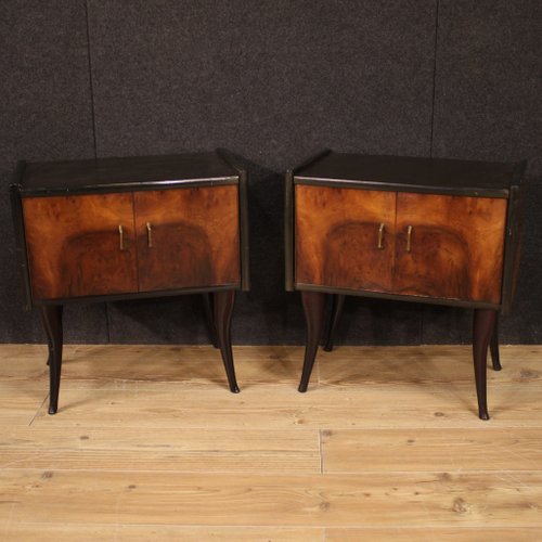 Italian Walnut Ebonized Wood Nightstands 1960s Set Of 2 For Italian Walnut Ebonized Wood