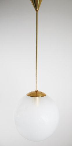 Große Hängelampe aus Handgeblasenem Glas & Messing von Preciosa, 1970er Große Hängelampe aus Handgeblasenem Glas & Messing von Preciosa, 1970er