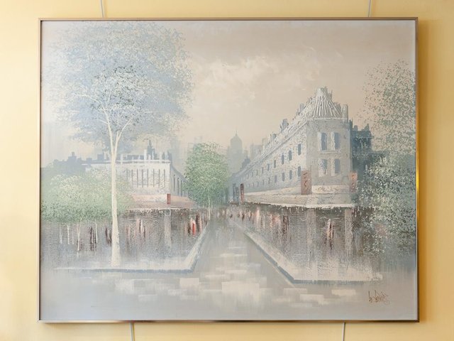 Mid-Century Cityscape Oil Painting by 
