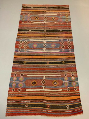 Large Vintage Turkish Red Orange Black Wool Kilim Rug For Sale At Pamono