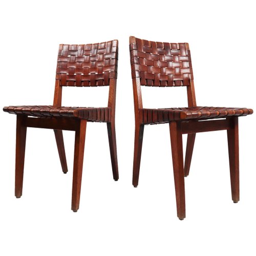 666 Side Chairs By Jens Risom For Knoll, Woven Leather Strap Dining Chair