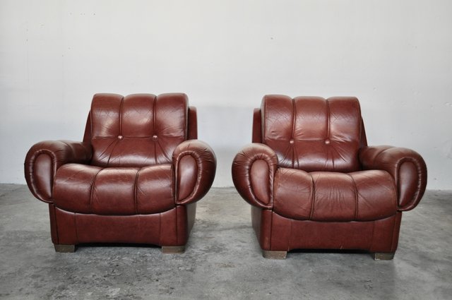 Vintage Italian Leather Sofas 1970s, Red Italian Leather Sofa Set