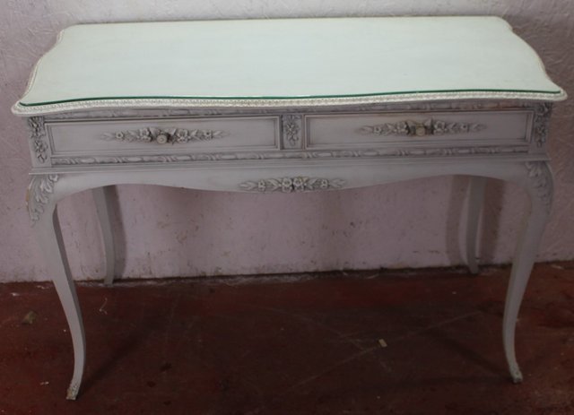 2 Drawer Blue Grey Side Table With Glass Top 1960s For Sale At Pamono