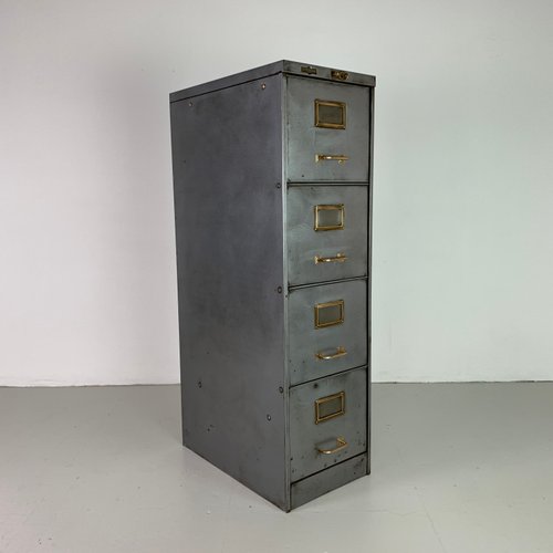 Vintage Slim Steel And Brass Filing Cabinet From Roneo 1940s Bei