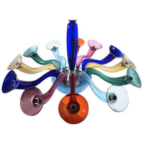 Large Artimede Ve Art Twelve Arms Multicolored Chandelier, Ponti Style Large Artimede Ve Art Twelve Arms Multicolored Chandelier, Ponti Style
