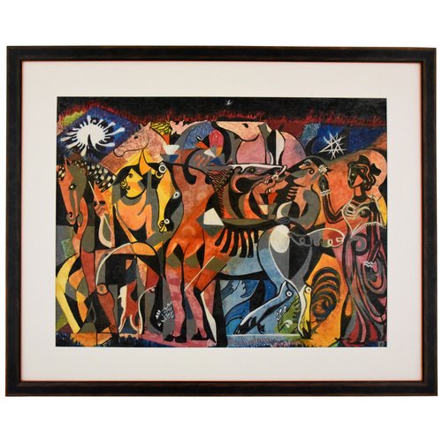 Mid-Century Watercolor Painting Circus Scene With Horses By Louis Giraud, 1960S For Sale At Pamono