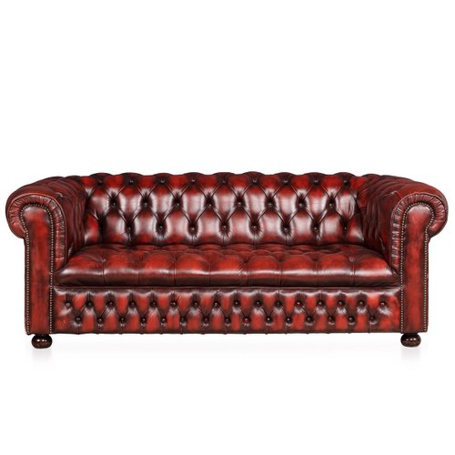 Rotes Vintage Leder Chesterfield Sofa Mit Geschlossenem Sitz 1970er Bei Pamono Kaufen