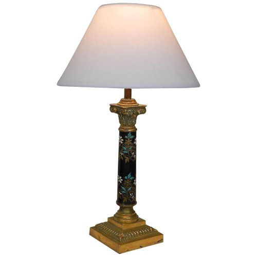 Antique French Enamel And Bronze, Old Bronze Table Lamps
