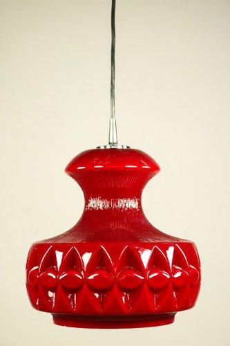 Vintage Op Art Glass Pendant Lamp From, Red Glass Hanging Lamp
