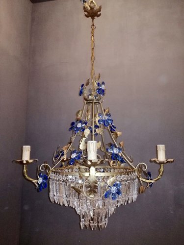 Vintage Crystal Chandelier With Blue, Glass Crystal Chandelier Vintage