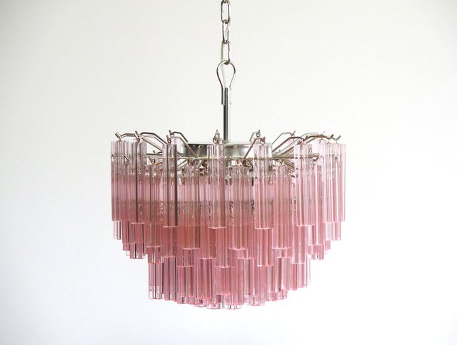 Murano Glass Pink Quadriedri Chandelier from Mazzega, 1980s Murano Glass Pink Quadriedri Chandelier from Mazzega, 1980s