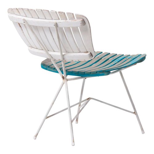 Wooden Slat And Iron Low Lounge Chair, Arthur Umanoff Bar Stools Authentication Service