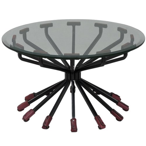 Steel Legs And 12 Leather Trim Leg, Round Leather Coffee Table With Legs