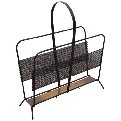 French Black and Brass Magazine Rack or Stand by Mathieu Matégot