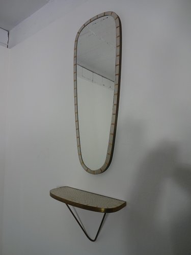 Spiegel mit Keramik Mosaik Wandregal, 1950er, 2er Set bei Pamono kaufen