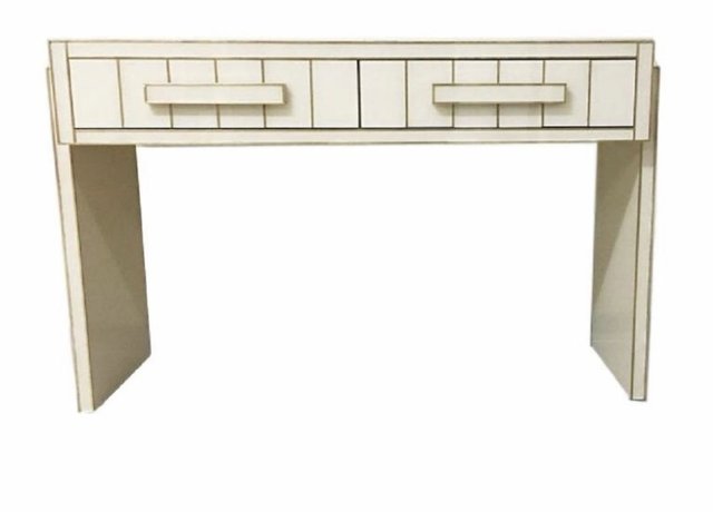 White Glass Mirrored Writing Desk With Brass And Two Drawers By