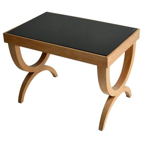 Beistelltisch im Regency Stil aus hellem Holz und schwarzem Glas