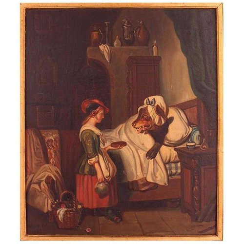 19th Century French Little Red Riding Hood Oil Painting By Mari Pol 1863 For Sale At Pamono