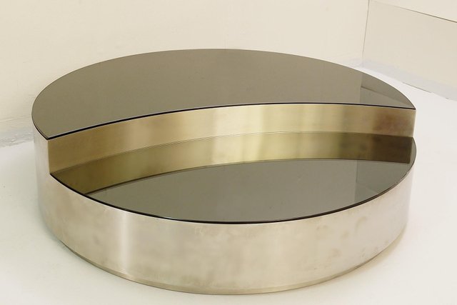 Italian Round Coffee Table In Brushed, Round Mirrored Coffee Table