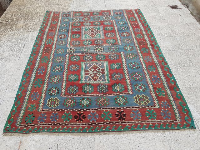 Vintage Turkish Blue And Red Kilim Rug 1970s For Sale At Pamono