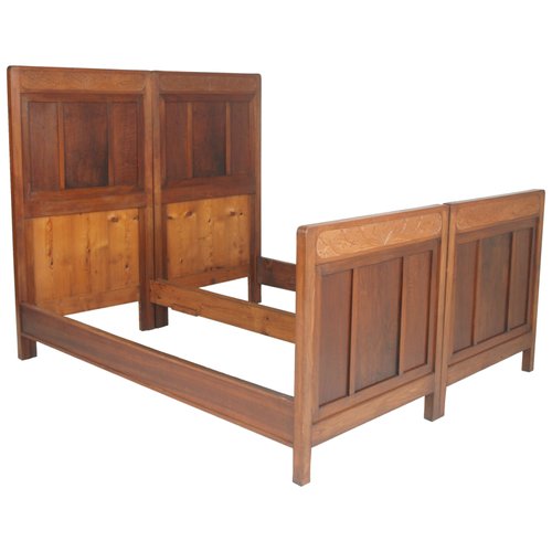 Walnut Double Twin Bed 1920s Set, Cherry Wood Twin Bed Frame