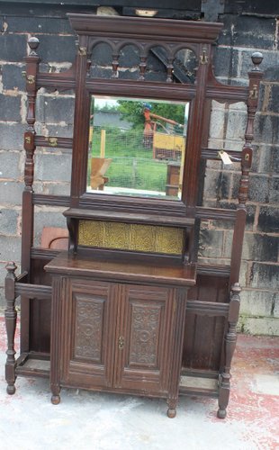 Antique Oak Hall Stand With Mirror