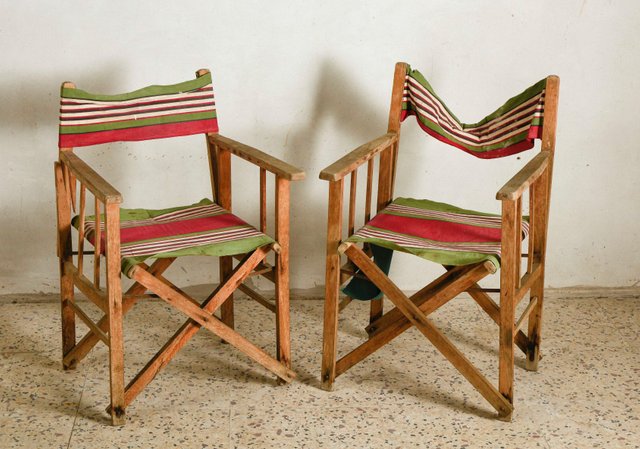 Italian Beach Chairs In Wood And Striped Fabric 1930s Set Of 2 For Sale At Pamono