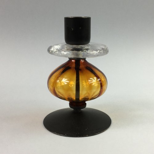 Mid Century Swedish Amber Glass Candleholder By Erik Hoglund For