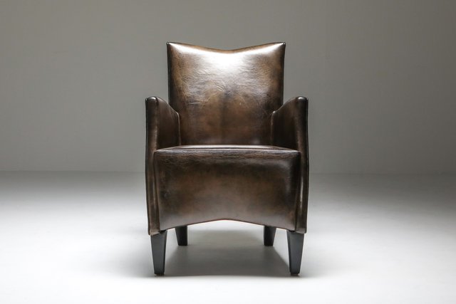 Vintage Brown Gray Sheep Leather Armchair By Bart Van Bekhoven 1970s For Sale At Pamono