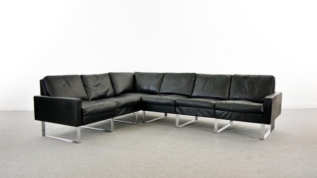 60er Cor Conseta 2er Sofa Chrom & Leder Couch Vintage 70er schwarz 1/3 