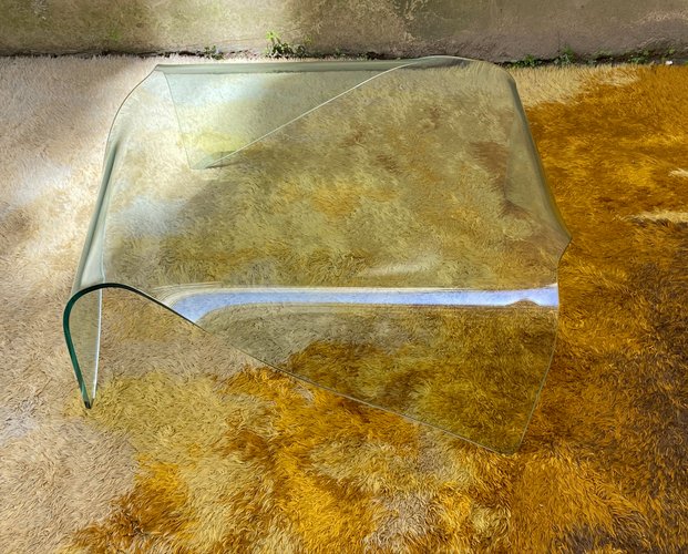 Vintage Italian Curved Glass Coffee Table Attributed To Fiam 1970s For Sale At Pamono