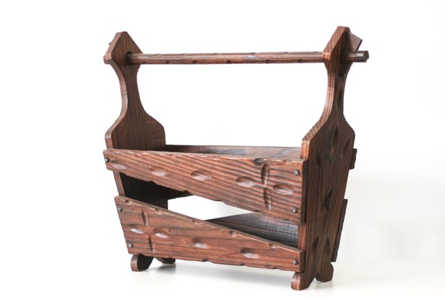 Brutalist Spanish Oak Magazine Rack, 1960s for sale at Pamono