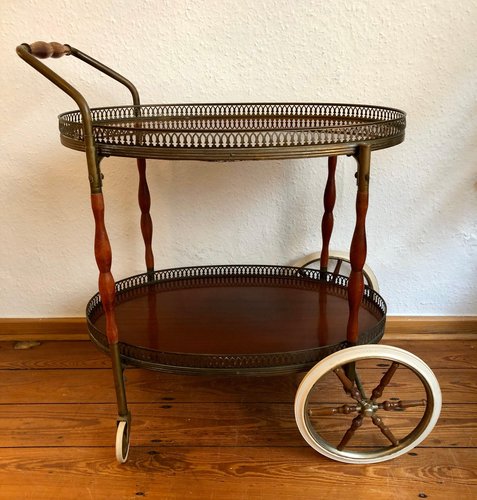 Neoclassical Style Bar Cart With 2 Wooden Trays On Rubber Ripened Wheels 1960s For Sale At Pamono