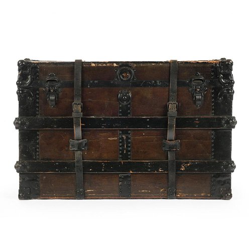 Wooden Chest With Leather Fittings And, Leather Trunk Straps
