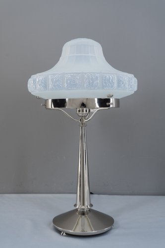 Art Deco Table Lamp With Opaline Glass, Art Deco Glass Table Lamp Shades