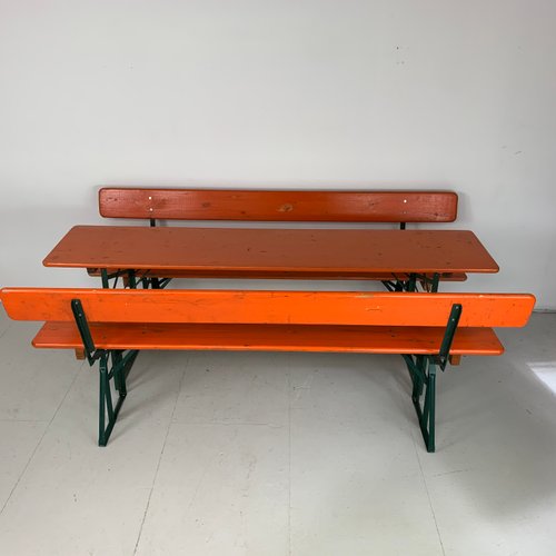 Deutscher Vintage Biertisch & Bänke mit Rückenlehnen, 1970er, 3er Set