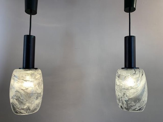 Graue Marmor Hängelampen von Peill & Putzler, 1970er, 2er Set bei