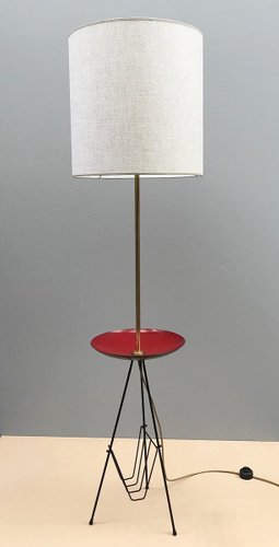 Italian Tripod Floor Lamp With Enamel, Tripod Floor Lamp With Table