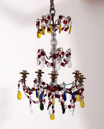 French Chandelier With Colored Glass, Gypsy Multi Coloured Chandelier